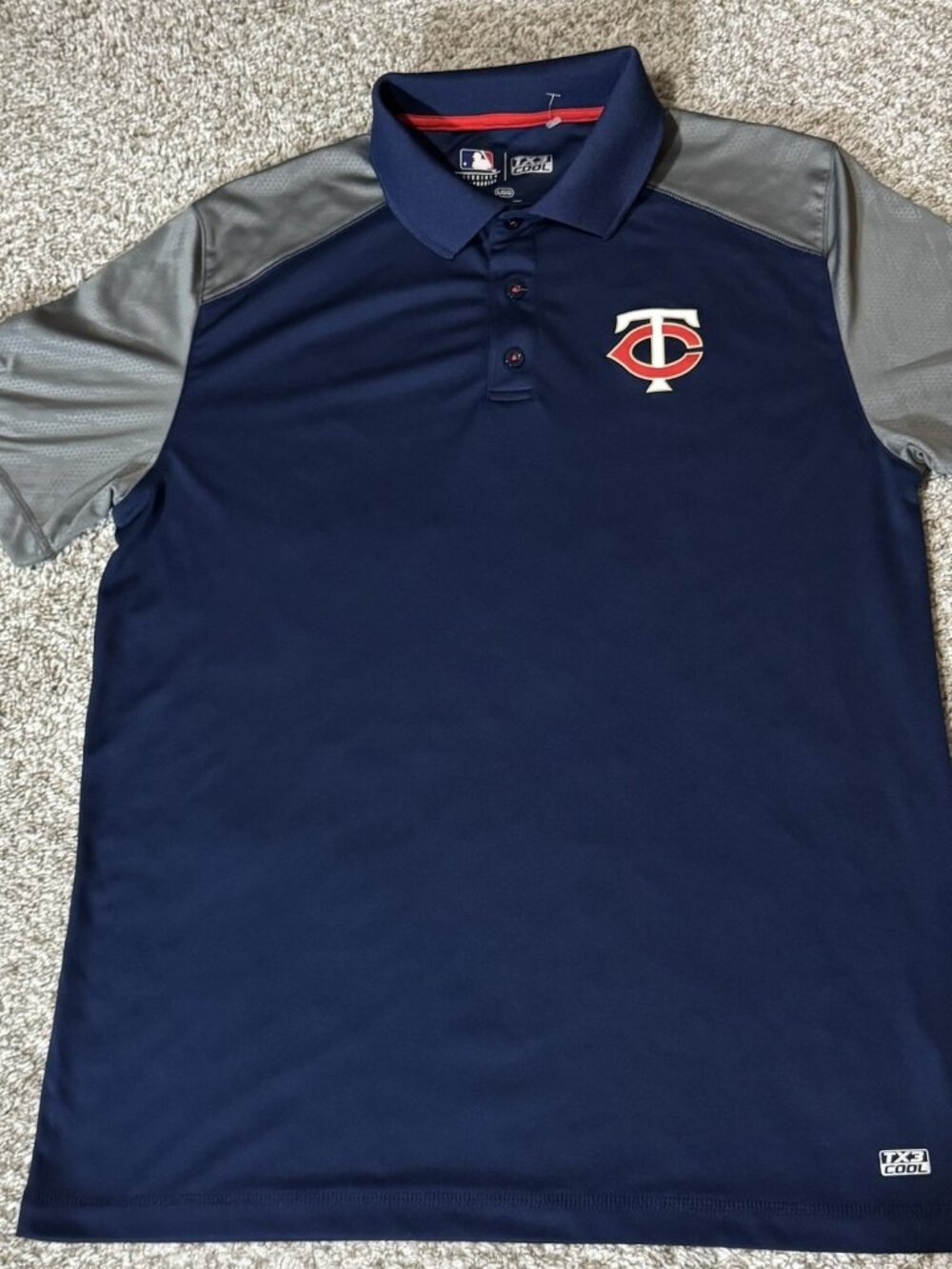 Minnesota Twins Polo Shirt Men's Large Large TX3 COOL MLB Navy Gray Genuine